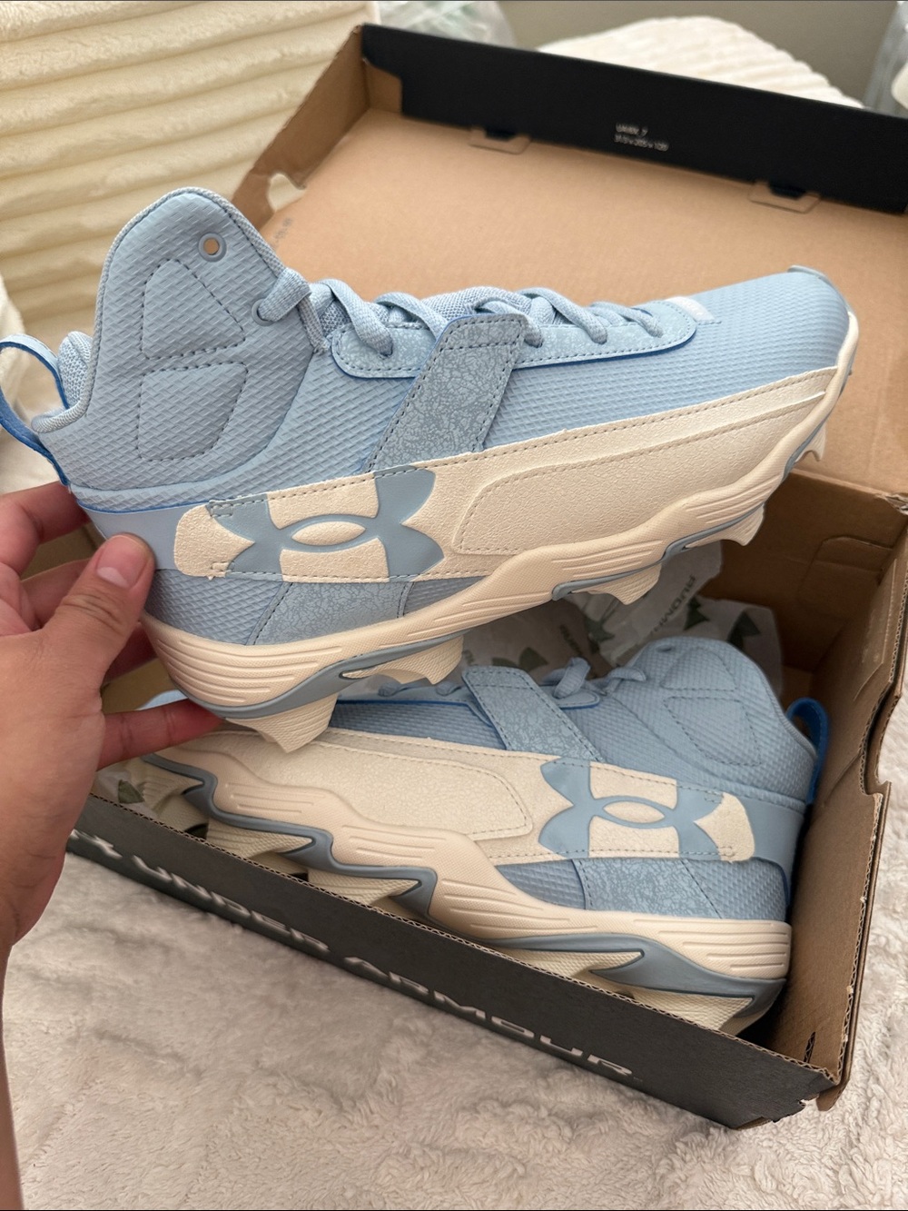 Under Armour Light Blue and White Kids' High-Top Sneakers